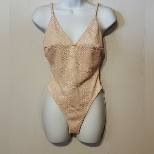 Lovely Day Bodysuit Beige Medium Casual VNeck B56